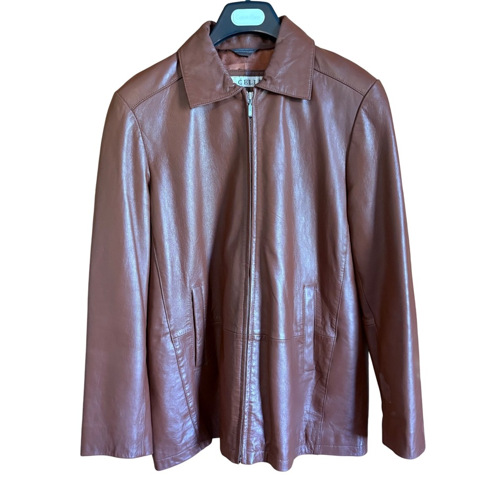 Excelled Leather Jacket Mens Large Brown Zip Front Genuine Leather EUC